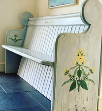 Solid Wood Vintage Church Pew | Bench | Arts And Crafts Style | Hand Painted
