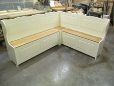 6'X5' PAINTED CORNER MONKS BENCH OAK SEAT- SETTLE- BESPOKE SIZES & COLOUR- IVORY