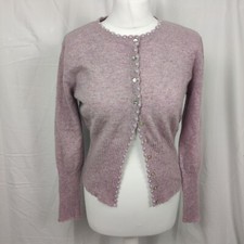 St Bernard Vintage Womens Lilac Knit Cardigan Beading Detail Size 14-16 Wool Mix