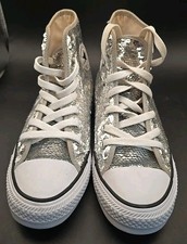 Converse All Star Chuck Taylor Silver Sequin High Top Sneakers Women’s Size 6 US