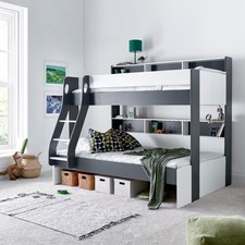 Wooden Triple Sleeper Bunk Bed Grey & White Kids Bed Free Delivery