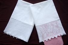 White Pillowcases Vintage Crocheted Lace  Pair Pure Cotton  Pristine Condition