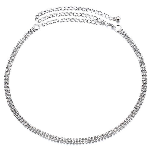 Silver diamante chain waist - silver,