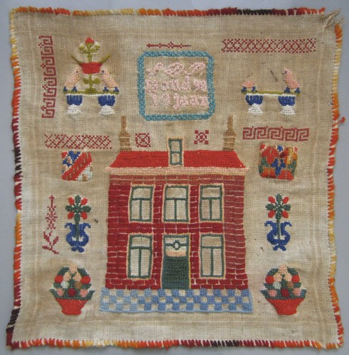 1898 antique dutch sampler red - 1898,