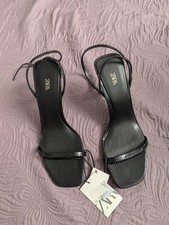 Zara black thin strap snake print high heel sandals Size 8, Eur 41
