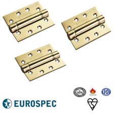 SPRING HINGES 3 x FIRE RATED DOOR SQUARED EUROSPEC 4" 102mm - POLISHED BRASS NEW