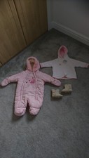 BABY GIRL PINK SNOWSUIT 0-3 MTHS NEXT JACKET 3-6 MTHS&SHEEPSKIN BOOTIES