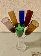 Hand Blown Set Of 7 Footless Toasting Champagne Flutes With Holder Multicolored