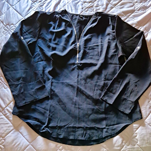 Black satin polyester - polyester, blouse