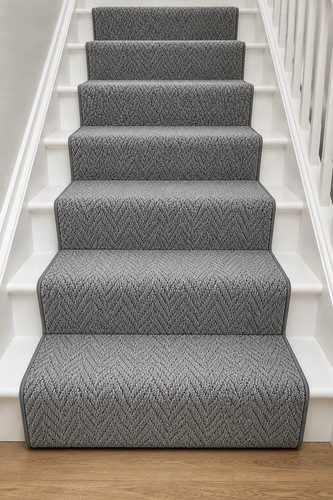 Grey herringbone stair - stair, runner