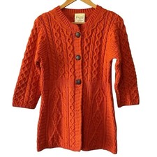 Kilronan Knitwear M‎erino‎ Wool Cardigan‎‎‎ Womens Small Orange Fall A-Lin‎e Fit