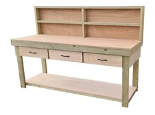 Wooden  Workbench With Drawers Eucalyptus Top Industrial Garage Storage Table