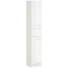 High Gloss Tall Bathroom Cabinet with Adjustable Shelves White