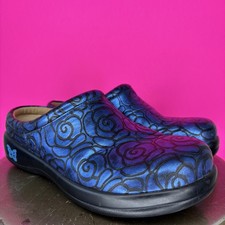 Alegria Kayla Blue Valentine Rose Patterned Leather Slip-On Clog Sz 37