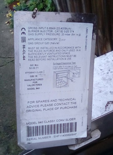 Valor gas fire - gas, --parts