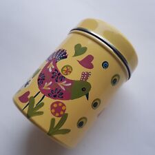 Vintage Tea caddy storage tin folk art painted birds flowers steel airtight lid