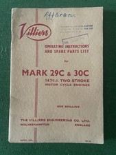 Villiers Mk 29C & 30C Two Stroke Engines Instructions And Spare Parts List 1954