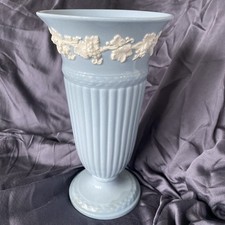 Wedgwood~Etruria&Barlaston~Queensware~Cream on Blue~8 1/2”  Trumpet Vase~Eng