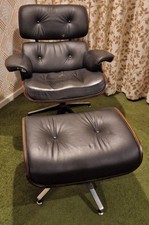 Eames Lounge Chair And Ottoman Replica Black Faux Leather In Need Of Some TLC