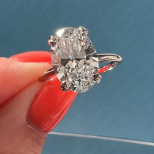 2.27 TCW Oval Cut Moissanite Solitaire Engagement Ring In 14K White Gold Plated