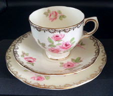 Vintage Salisbury  Fine Bone China Dijon pattern Trio T/set: 1st quality.