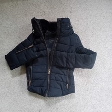 Zara Basic Blue Padded Jacket  small hidden hood warm zip detail