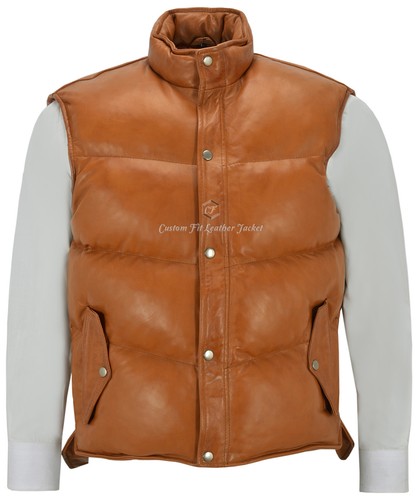 Men puffer leather waistcoat - puffer,