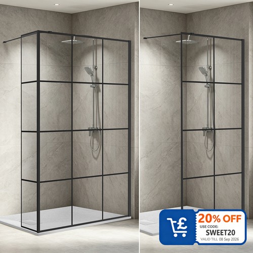 Black grid walk shower - walk, in