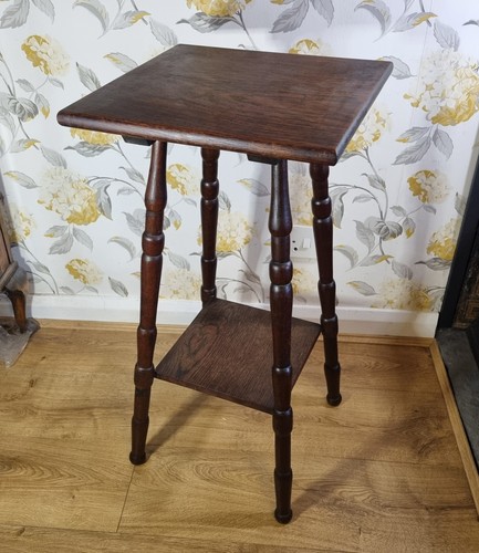 Antique oak plant stand lamp - oak,