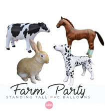 Farm Animal Balloons - Standing Tall PVC Cow, Horse, Bunny, Dog Party Decor