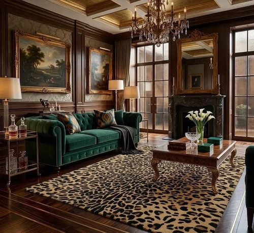 Hand tufted leopard print - leopard, wool