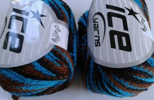 2x50g Decorative Frilly/Ruffle Yarn, Turquoise/Brown, Knit/Crochet/Weave