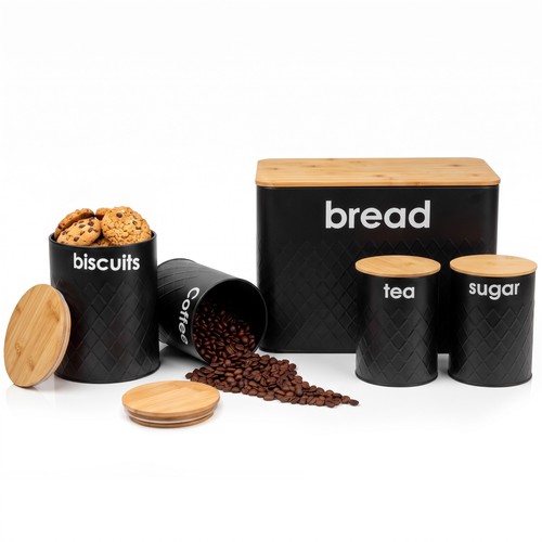 5pc black bread bin canister - bread,