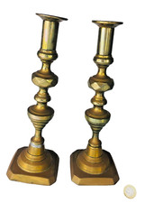 Candle Stick Holders Pair Large Brass Vintage Metal ra