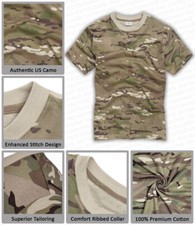Army T Shirt Military Style MTP Multi Camo Multicam Camouflage Cotton Top