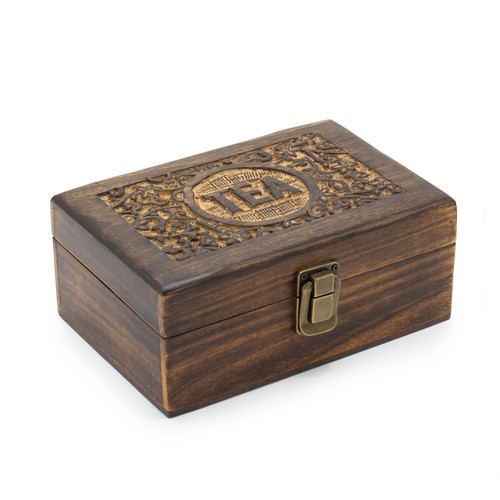 Hand carved mango wood tea - carved, box