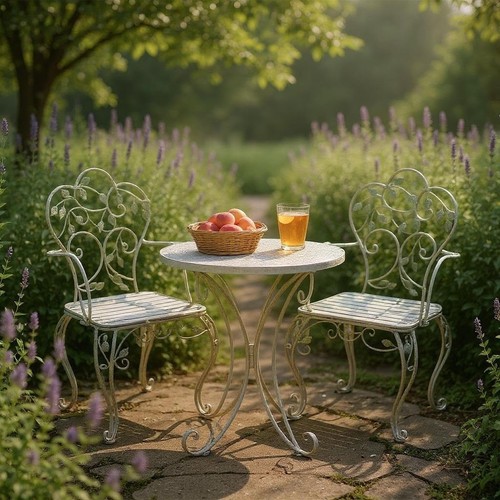 Metal cream garden bistro set - metal,