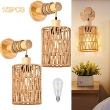 1/2X Wooden Wall Lights Rattan