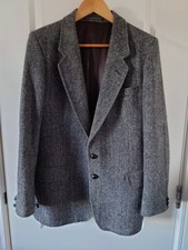 Hammersley Harris Tweed Mens Blazer Jacket Grey Black Herringbone Chest 38"