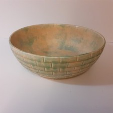 Wade Bowl Heath Flaxman Basket Weave Pattern Vintage Yellow /Green Fruit Bowl
