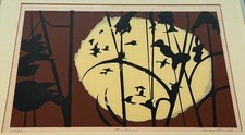 Vintage Abstract Screen Print Modern Art Wall Hanging Signed Judy Wolff Nocturne