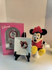 Vtg NIB Disney Minnie Mouse Anniversary Glass Dome Clock; EUC+ FREE BONUS GIFTS!