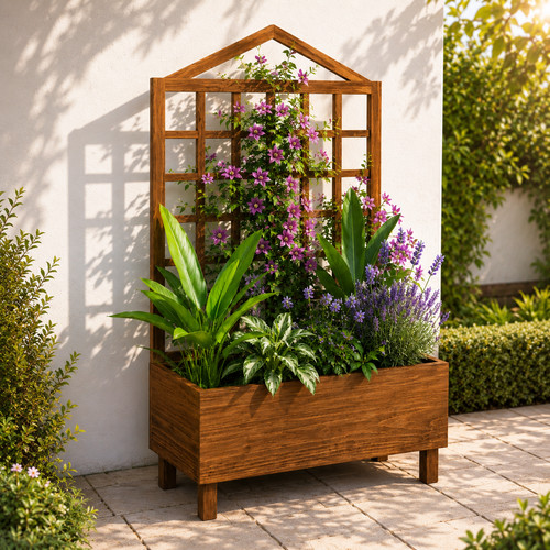 Rustic wooden garden planter - rustic,