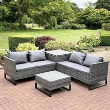 NEW RATTAN GARDEN FURNITURE CORNER SOFA OUTDOOR SET BLACK&GREY STORAGE BOX 2024