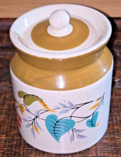 RETRO WADE WHITE  LIDDED JAR POT w. Redurrants & Blue, Yellow,Green Leaves