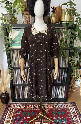 Vintage brown floral lace - vintage,