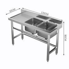 Stainless Steel Sink Kitchen Catering Work Table 1/2/3 Basin Standing Wash Sinks