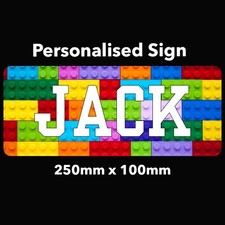 Personalised Bedroom Door Name Plaque Building Blocks Theme Very Colourful  Gift