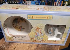 Peter Rabbit By Wedgwood Christening Gift Set With Decorative Mug & Bowl