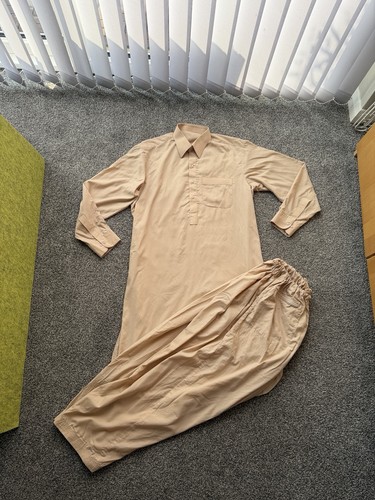 Beige pakistani salwar kameez - pakistani,